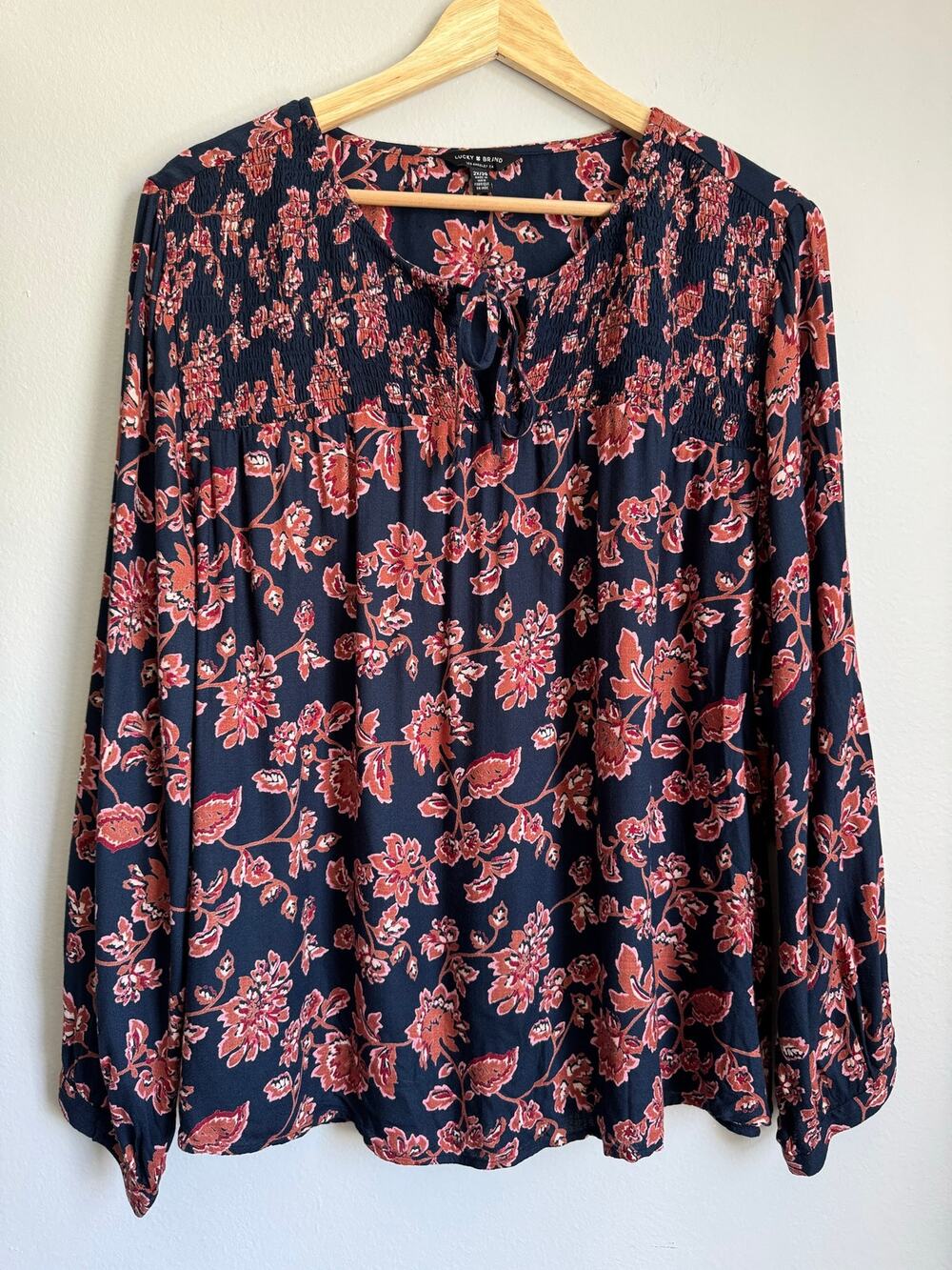 Lucky Brand Women's Top Blouse 2X Floral Boho Cottagecore Prairie Fall Bloomcore